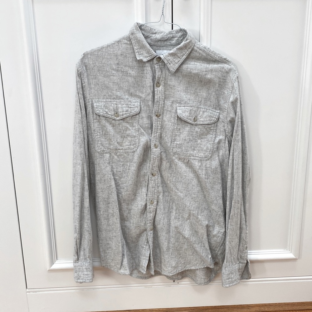 Mens brushed flannel button up shirt - EUC heathered gray size L